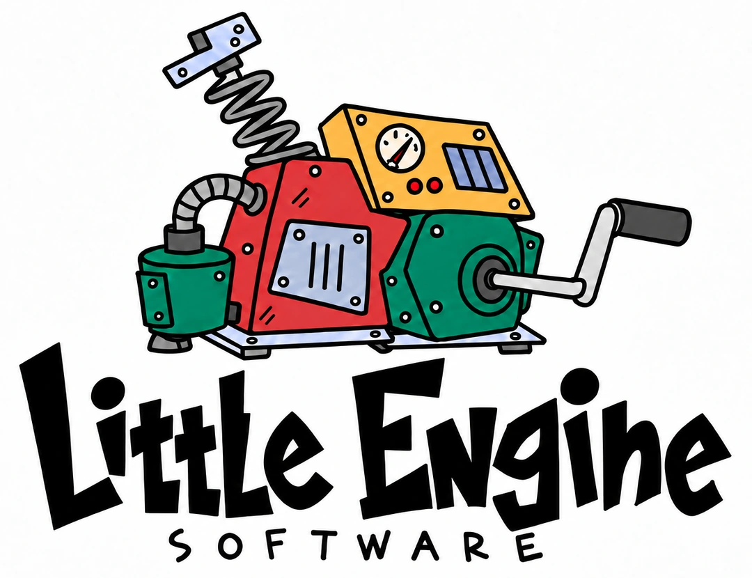 Little Engine Software's hand-drawn colorful machine logo